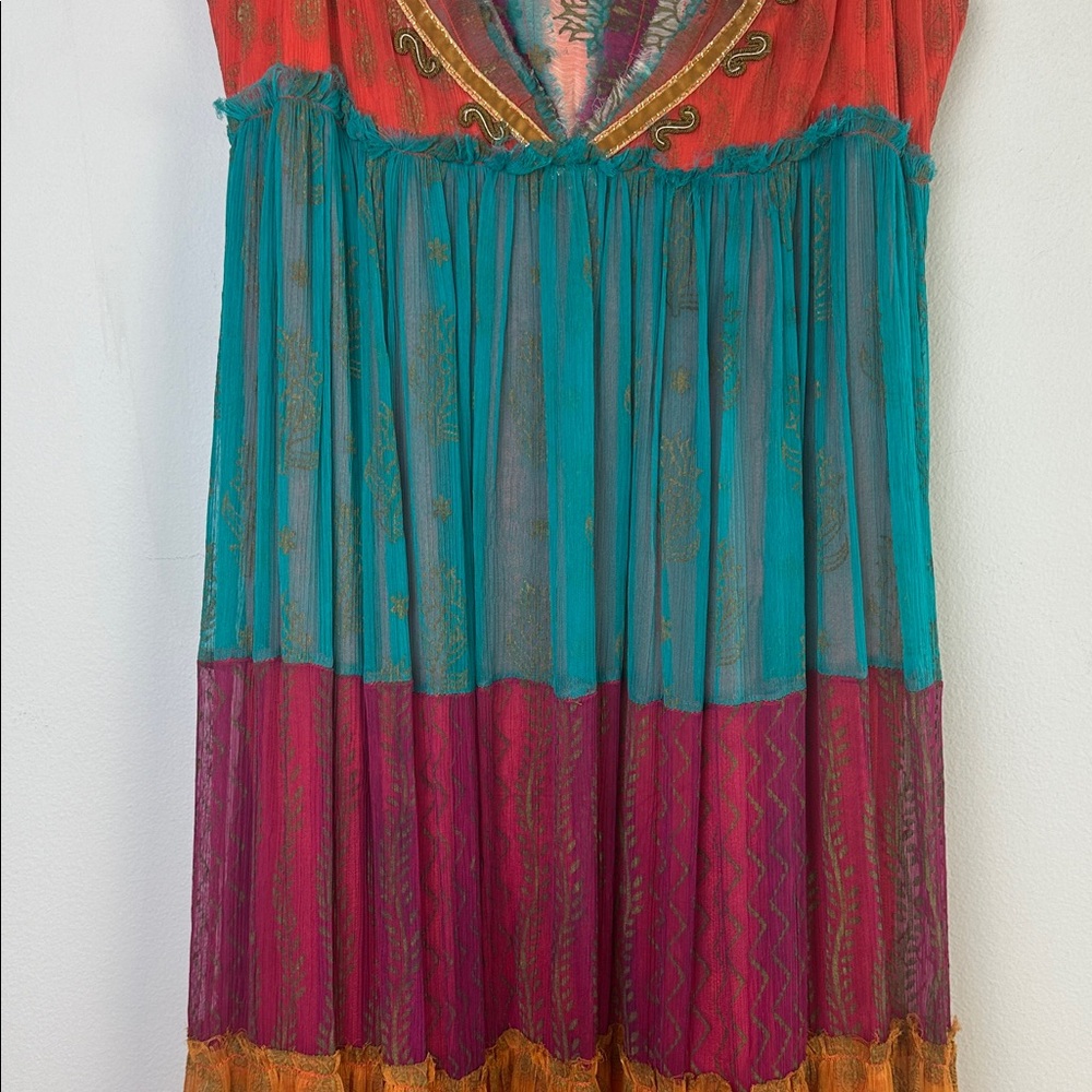 Free People Gilded Caravan Tiered Maxi Dress Size 4 Bohemian Velvet Straps Rare - Picture 6 of 16